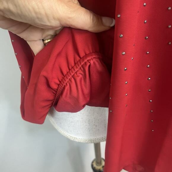 Alfani Blouse Tunic size Large Red Sheer Silver Studs Wedding Cocktail Evening - Picture 6 of 8